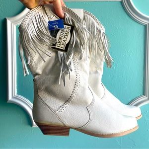 White Leather Fringe Concho Cowboy Boots